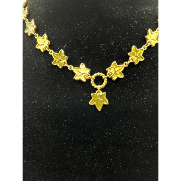 Liz Claiborne LCi Gold Tone & Green Fall Leaves Adjustable Necklace - Picture 7 of 11